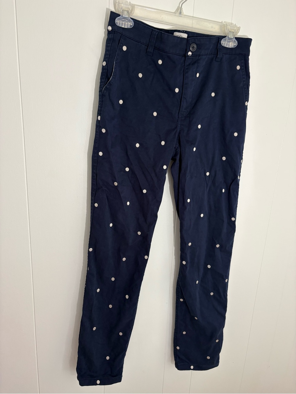 J. Crew Navy Vintage Straight-Leg Jeans with White Polka Dots 27 tall